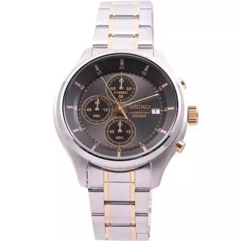 Seiko унисекс SKS543P1 (Seiko QuartzChrono SS Combi Браслет BK) Круглые часы из серебристого нержавеющего металла