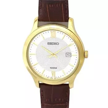 Seiko унисекс SUR298P1 (Мужские кварцевые GP кожаные 100M серебристые) часы