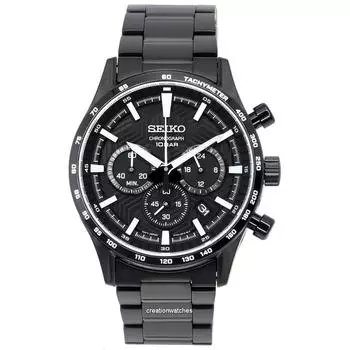 Seiko Urban Sports Chronograph Black Dial Quartz SSB415 SSB415P1 SSB415P 100M Мужские часы чёрный