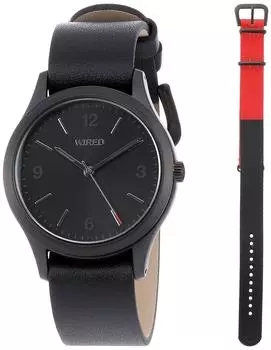 [Seiko Watch] Часы Wired Buddy, лимитированная серия из 500 экземпляров, черный циферблат, черный кожаный ремешок, AGAK704, мужские, черные