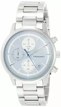 [Seiko Watch] Наручные часы с проводным хронографом, светло-голубой циферблат, изогнутый, Hardlex AGAT432, мужские, серебристые