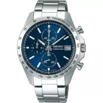 Seiko Watch Наручные часы Seiko Selection Кварцевый хронограф Vertical Three Eyes SBTR023 Мужские серебристые синий