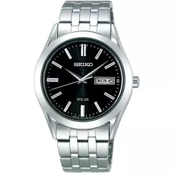 Seiko Watch Наручные часы Seiko Selection Solar Черный циферблат Сапфировое стекло Дата и день SBPX083 Мужские Серебряные серебряный