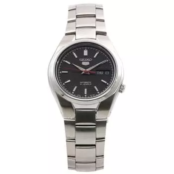 Seiko женские SNK607K1 (Seiko5 SS BK RD) Круглые часы серебряные аналоговые