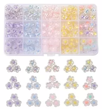 seimeinoki 15 types of flower shaped approximately 240 frosted with pastel handicraft DIY accessory handmade storage case included beads, pieces,