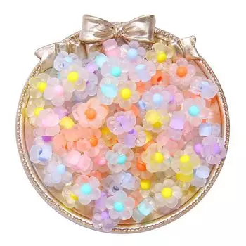 seimeinoki Acrylic Beads Flower Shape 6 Colors Approximately 200 Pieces Colorful Acrylic Frosted Beads with Holes Pastel Colors Handicraft Beads DIY
