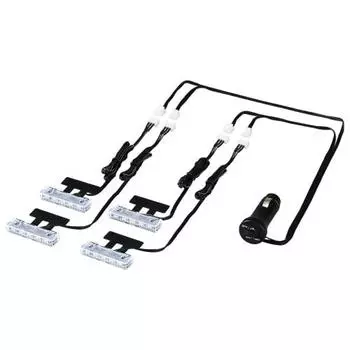 SEIWA Принадлежности для салона автомобиля Светодиодный напольный светильник 4 ряда Синий/Белый Переключаемая подсветка F336 Высокая яркость Светодиодный прикуриватель DC12V Блок питания