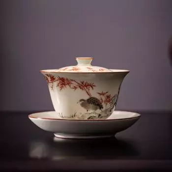 Секретная печь Хуан Ру Саньцай Гайвань Чайная чашка Керамическая Одиночная Китайская Ретро Открытая Пленка Парящая Чайная Пиала Набор для Чая Кунг-Фу