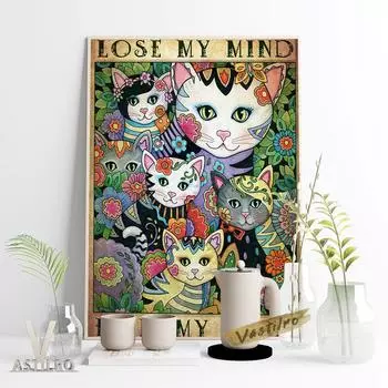 Секретный сад, милый маленький кот, акварель, настенный художественный постер, милый кот, иллюстрация, печать на холсте, картина для комнаты для медитации, дом 21cm30cm NoFrame