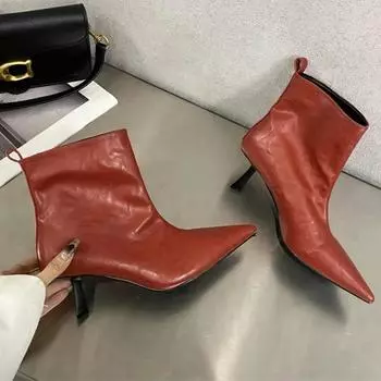 СЕКСУАЛЬНЫЕ Ботильоны на тонком каблуке, женские, с острым носком, современные, черные, осенне-зимние, дизайнерские ботинки для женщин, Botas Altas 35