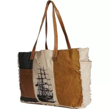 Sel De Mer Большая сумка через плечо и сумка-тоут из переработанной парусины и воловьей кожи для женщин 13 x 17 x 5 in