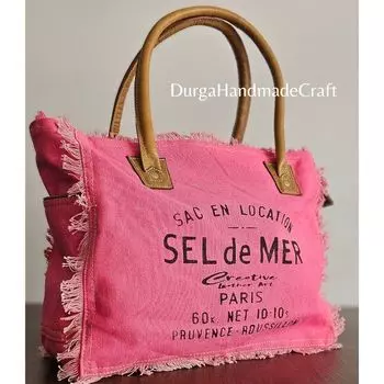 Sel De Mer переработанные розовые холщовые сумки, холщовая сумка на плечо для женщин, подарок для нее 13 x 10 x 5 in