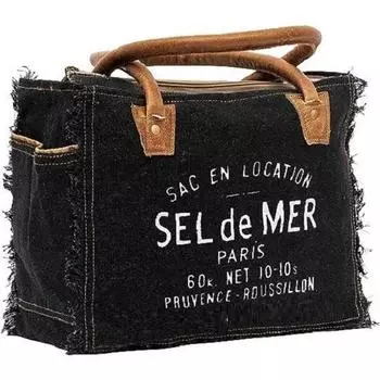 Sel De Mer Ручная сумка из переработанного холста Большая сумка из переработанного холста и воловьей кожи Сияющая кожаная сумка из переработанного холста 10 x 13 x 5 in чёрный