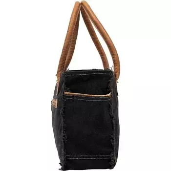 Sel De Mer Ручная сумка из переработанного холста Большая сумка из переработанного холста и воловьей кожи Сияющая кожаная сумка из переработанного холста 10 x 13 x 5 in чёрный