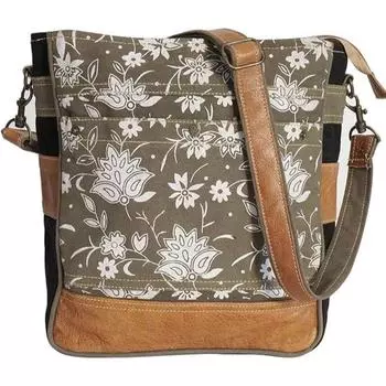SEL de MER Сумка через плечо из переработанной ткани и кожи с цветочным принтом, сумки через плечо из парусины и кожаная сумка через плечо, сумка через плечо для женщин. 11 x 12 x 3.5 in чёрный