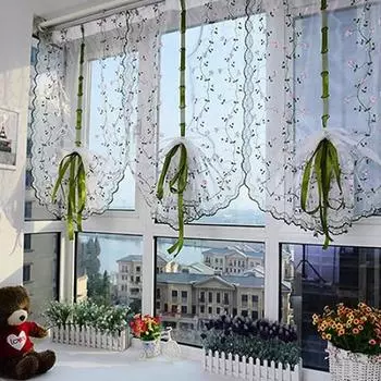 Сельская свежая ручная вышивка с цветочным абажуром, прозрачная вуаль для двери кафе, кухни, занавеска