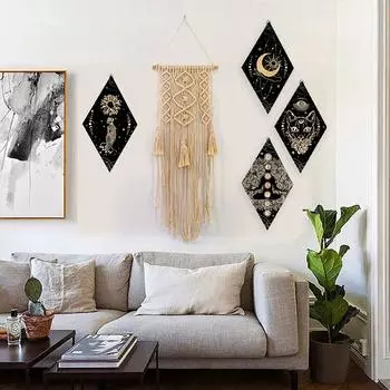 Сельский богемный треугольный маятниковый знак с бриллиантами из дерева, знак «глаз», украшение на стену в виде солнца и луны для йоги