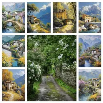 Сельский небольшой мостик цветочный пейзаж 5D Diy Алмазная картина крест вышивка алмазная мозаика вышивка домашний декор Full Round 20x30CM