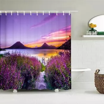 Сельский Пейзаж Природы Занавески для Душа Ванная Комната Полиэстер Водонепроницаемая Занавеска для Душа лавандовый Принт Занавески для Ванной Душа W90xH180cm