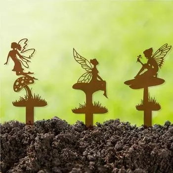 Сельский сад Фея Металлическая Статуя Уличный Декор Металлическая Статуя Сад Фея Двор Декор Газон Паио Сельский сад Фея Металлическая Статуя бежевый