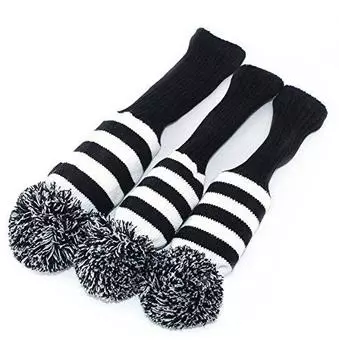 SelectPlaza Golf head cover Knit 5 set Number pendant Tagging Black x white Select Plaza No. 1, No. 3, No. 3-piece