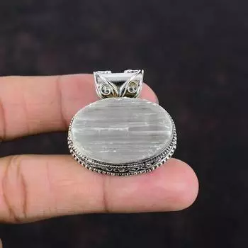 Селенит Друзы Подвеска Драгоценный Камень Ювелирные Изделия Чудесный Винтажный Подвеска Серебряный Подвеска 925 Пробы Ювелирные Изделия Ручной Работы Подарки Для Него Стильный Подвеска