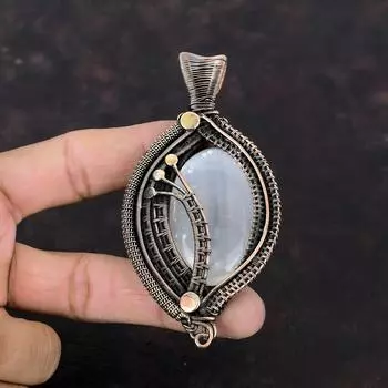 Selenite Pendant Copper Wire Wrapped Pendant Genuine Gemstone Pendant Wire Wrap Jewelry Ethnic Style Pendant Gift For Him Handmade Pendant
