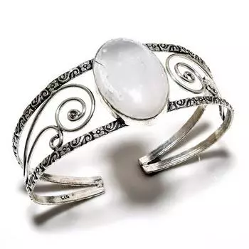 Селенитовый драгоценный камень 925 посеребренный ювелирный браслет ручной работы-манжета