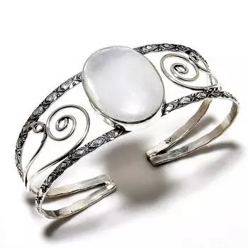 Селенитовый драгоценный камень 925 посеребренный ювелирный браслет ручной работы-манжета