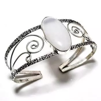 Селенитовый драгоценный камень 925 посеребренный ювелирный браслет ручной работы-манжета