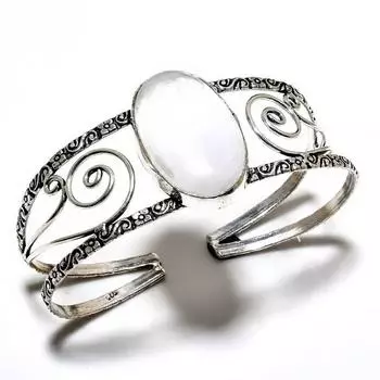 Селенитовый драгоценный камень 925 посеребренный ювелирный браслет ручной работы-манжета