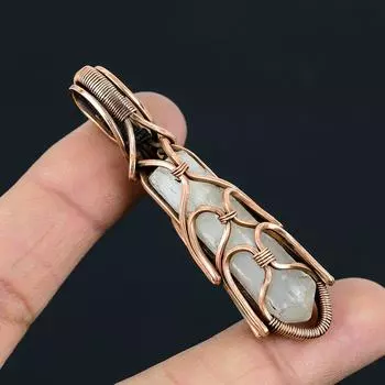Селенитовый драгоценный камень ручной работы из чистой медной проволоки, ювелирный кулон для женщин 2.56 Inches белый