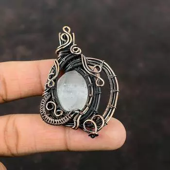 Селенитовый кулон, медная проволока, кулон, драгоценный камень, медные украшения, элегантный кулон ручной работы, стильный кулон, ювелирный подарок для мамы