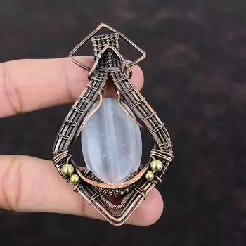 Селенитовый кулон, обернутый медной проволокой, оригинальный драгоценный камень, кулон в этническом стиле, медное украшение, подарок для матери, кулон ручной работы