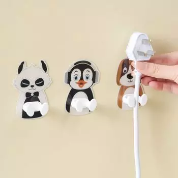 Self Adhesive Cartoon Plug Hanger Wall Mounted Power Cord Plug Bracket Office Cat