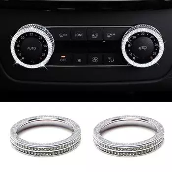 Self-adhesive Creative Crystal Bling AC Climate Control Radio Volume Knob Rings for C M CLS GL Decoration Accessories серебряный