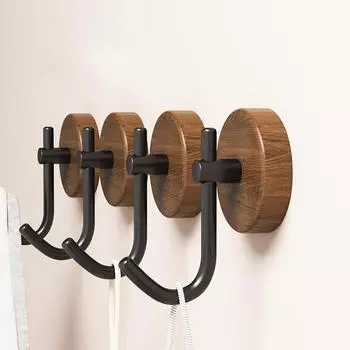 Self-adhesive Solid Wooden Hook Walnut Key Decorative Towel Holder Hook Door Hanger Wall Coat Rack Kitchen Bathroom Organizer чёрный
