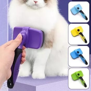 Self-Cleaning Cat Slickers Brush Anti-Rust Pet Grooming Comb For Removing Hair Knots небесно-голубой