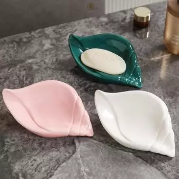 Self Draining Drain Rack Ceramic Soap Drying Rack Shell Conch Soap Box Wash Basin Pink Shell