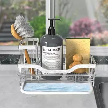 Self-draining Sink Shelf Stainless Steel Kitchen Sink Caddy Drain Rack Soap Sponge Holder for Kitchen Sink Organizer серебряный