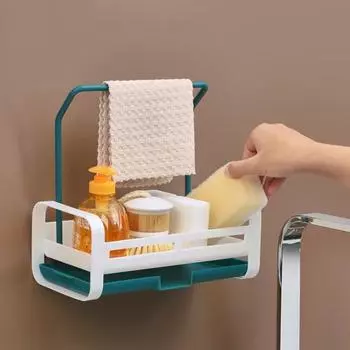 Self Draining Strong Bearing Capacity Drainer Rack Water Storage Tank Wall Mounted Multifunctional Sink Sponge Holder Kitchen Accessories B