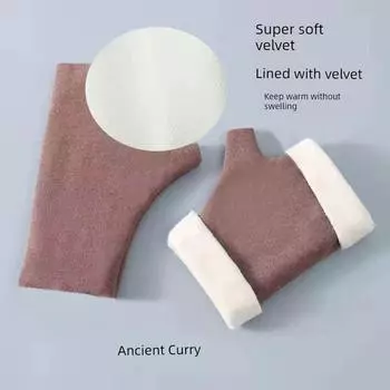 Self-Heating Female Office Student Writing Half Finger Gloves Half finger ancient Brown Fleece-lined All yards