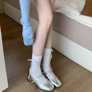 Self-kept version of red ballet Mary Jane shoes women s thick heel patent leather grandma shoes retro shallow mouth square head single shoes 35 серебряный