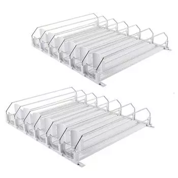 Self Pushing Drink Organizer for Fridge 6 Rows Water Bottles Storage Pantry Automatic Pusher Glide Beverage Pusher Can Dispenser 38cm