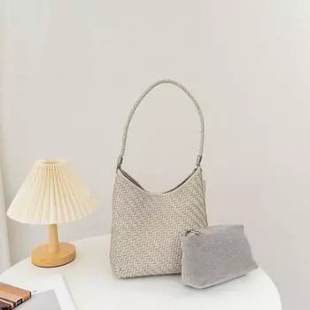 Selin Weiss Niche Fashion Woven Bucket Bag Women 2025 New Versatile Casual Idle Style Commuter Minfall light gray