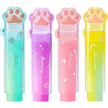 Selinear Glitter Set of Cute Colorful Stick Shell No Cleanly For Easy to Carry Paw Eraser, 4, Eraser, Soap, Odor, Polished, Children, Students, DIY,