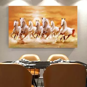 Семь бегущих белых лошадей, животные, холст, живопись, золотые постеры и принты, современная настенная художественная картина, домашний декор для гостиной 21x30cm No Frame