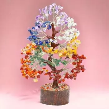 Семь кристаллов чакры и 300 бусин, драгоценных камней, дерево, экспонат на удачу, предмет домашнего декора, бонсай, денежное дерево, растение, подарок, статуэтка