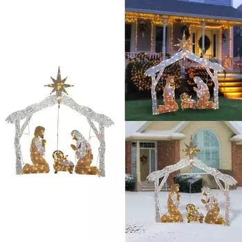 Семья из трех человек Рождественское украшение Светящийся акриловый уличный рождественский вертеп