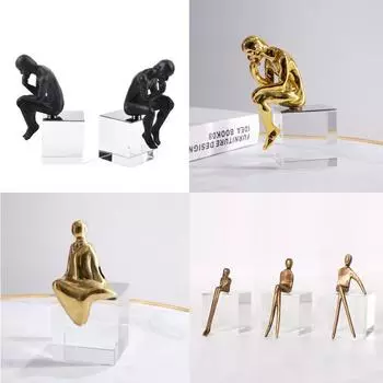 Семья из трех персонажей-мыслителей, подставки для книг и мебель, модель дома, мягкие украшения, скандинавский домашний кабинет, подставка для книг, книжный шкаф, мебель